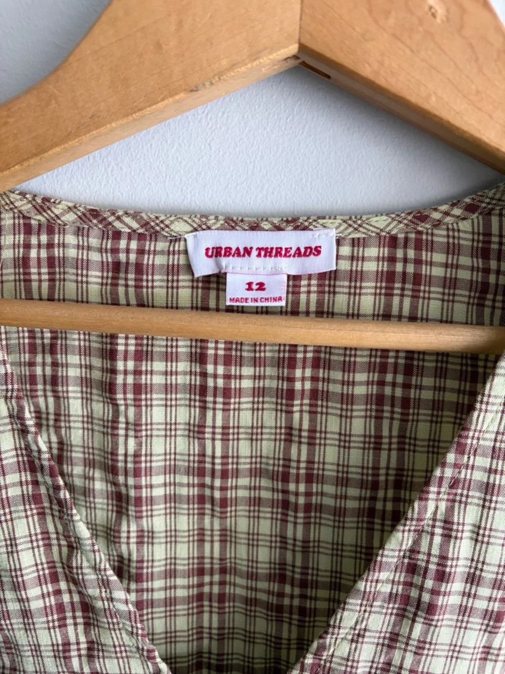 Urban threads Neck Tiered Midi Dress in Beige Plaid - Picture 3 of 5